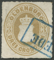 OLDENBURG 1a O, 1867, 3 Gr. Ockerbraun, Durchstich 10, Repariert Wie Pracht, Kurzbefund Stegmüller, Mi. (500.-) - Oldenburg