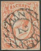 SACHSEN 12b O, 1860, 5 Ngr. Lebhaftorangerot, Nummernstempel 2, Kleine Randschürfung, Sonst Vollrandig Pracht, Kurzbefun - Saxony