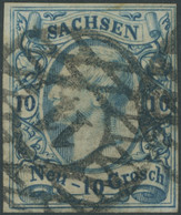 SACHSEN 13a O, 1856, 10 Ngr. Milchblau, Nummernstempel 11, Pracht, Gepr. Bühler, Mi. 300.- - Saxony