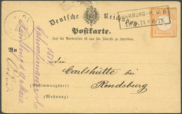 Dt. Reich 18 BRIEF, 1874, 1/2 Gr. Orange Auf Postkarte Mit R2 HAMBURG-P.V.6, Nach Rendsburg, Feinst - Brieven En Documenten