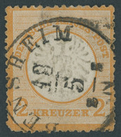 Dt. Reich 24 O, 1872, 2 Kr. Orange, TuT-Stempel BENSHEIM, Starke, Meist Rückseitige Mängel, Mi. (3200.-) - Gebruikt