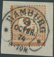 Dt. Reich 29 BrfStk, 1874, 21/2 Auf 21/2 Gr. Braunorange, Hufeisenstempel HAMBURG (Sp. 17-9), Kabinettbriefstück - Gebruikt