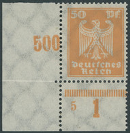 Dt. Reich 361 **, 1924, 50 Pf. Reichsadler, Linke Untere Bogenecke Mit Plattennummer 5, Waagerecht Vorgefaltet, Pracht,  - Ongebruikt