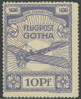 HALBAMTLICHE FLUGMARKEN 5 *, 1912, 10 Pf. Flug Gotha-Erfurt, Rückseitige Papierreste, Feinst - Vliegtuigen