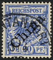 KIAUTSCHOU V 4I O, 1898, 20 Pf. Violettultramarin Diagonaler Aufdruck, Stempel TSINTANFORT, Pracht, Gepr. Jäschke-L. - Kiaochow