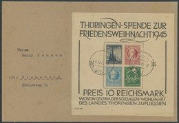 THÜRINGEN Bl. 2t BRIEF, 1945, Block Weihnachten, Gelblichgraues Papier, Type IV, Stempel PÖSSNECK Auf Nicht Portogerecht - Andere & Zonder Classificatie