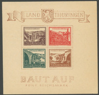 THÜRINGEN Bl. 4a **, 1946, Brückenblock, Type I, Postfrisch, Eckbug Sonst Pracht, Mi. 450.- - Andere & Zonder Classificatie