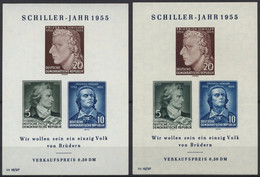 DDR Bl. 12IV/XI,II **, 1955, Block Schiller Mit Abart Vorgezogener Fußstrich Bei J, Beide Wz., 2 Prachtblocks - Other & Unclassified