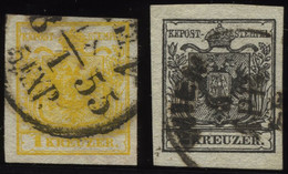 ÖSTERREICH 1,2X O, 1850, 1 Kr. Gelb Und 2 Kr. Schwarz, Handpapier, 2 Prachtwerte, Mi. 210.- - Gebruikt