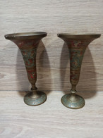 Lot 2 Petit Vase Coupe Laiton Email Peint Main Inde - Altri & Non Classificati