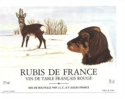 Etiquette Vin De Table  - Rubis De France  -  Illustré Par Valette M.J.  -  Thèmes Chasse, Chien - Chiens