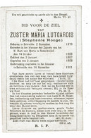 Doodsprentje 1911 Zuster Maria Lutgardis ( Stephanie Hooge ) : Beervelde - Nederbrakel . - Godsdienst & Esoterisme