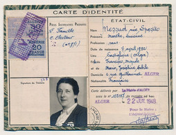 ALGERIE - FISCAUX 20F Et 30F Type Daussy Impôt Du Timbre, Sur Carte D'identité - Alger 1948 - Andere & Zonder Classificatie