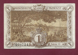120422 - Billet PRINCIPAUTE DE MONACO VN 1 FRANC 1920 Remboursement Trésorerie Générale N°408724 Série C - Neuf - Monaco
