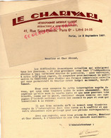 75- PARIS- RARE LETTRE JOURNAL PRESSE LE CHARIVARI-HEBDOMADAIRE SATIRIQUE - 41 RUE SAINT PLACIDE-1937- P. TOUVIER - Imprenta & Papelería