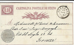 INTERO REGNO SERVIZIO DI STATO 10 CENT 1876 AGAZZANO X FIRENZE - Entero Postal