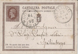INTERO REGNO VITTORIO EMANUELE II 15+R C 1878 DOMANDA BELLUNO X SPILIMBERGO - Ganzsachen