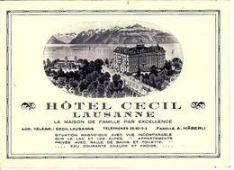 CARTE HOTEL CECIL LAUSANNE  Simplon SUISSE B.E.VOIR SCANS - Pubblicitari