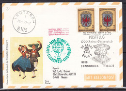 Montgolfières - Autriche - Carte Postale De 1977 - Oblit Innsbruck - Cachet De Leutasch - Armoiries - Costumes - Fesselballons