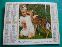 Calendrier 1986 Oller Fille Daim Faon Chien Blanc  Almanach Facteur PTT POSTE Département Sarthe - Grossformat : 1981-90