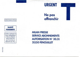 GARONNE / Haute - Dépt N° 31 = FENOUILLET = CORRESPONDANCE REPONSE T  ' MILAN PRESSE ' - Karten/Antwortumschläge T