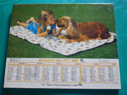 Calendrier 1987 Oller  Fillette Chien Cocker  Poney Almanach Facteur PTT POSTE Département Sarthe - Groot Formaat: 1981-90