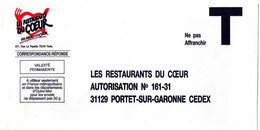 GARONNE / Haute - Dépt N° 31 = PORTET = CORRESPONDANCE REPONSE T  ' RESTAURANTS Du COEUR ' - Karten/Antwortumschläge T