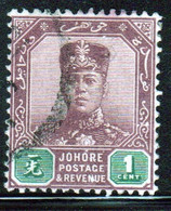 Malaysia Johore Sultan Sir Ibrahim 1910 One Cent In Fine Used Condition - Johore