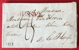 Belgique, Griffe Rouge BRUSSEL Sur Lettre 1828 Pour La Haye - (A792) - 1815-1830 (Période Hollandaise)