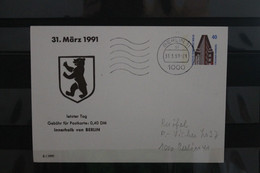 Berlin, Letzter Tag Für Postkartenporto 0,40 Innerhalb Berlin 1991 - Cartes Postales Privées - Oblitérées
