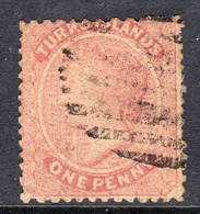 Turks Islands 1873 1d Dull Rose-lake, Watermark Small Star, Used, SG 4 (WI2) - Turks And Caicos