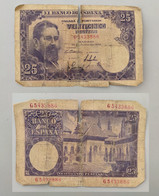 ESPAGNE SPAIN 1954 25 PESETAS TRES CIRCULÉ BILLET NOTE BANK CIRCULATED, MUY USADO - 25 Peseten