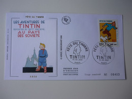 Enveloppe 1er Jour Rfc Soie 2000  Fête Du Timbre  Tintin Oblitération PJ Paris - 2000-2009
