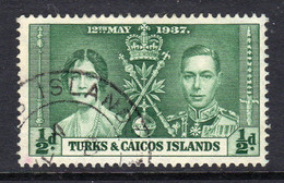 Turks & Caicos Islands 1937 Coronation ½d Value, Deep Green Shade, Used, SG 191a (WI2) - Turks And Caicos