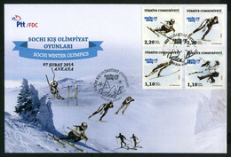 Türkiye 2014 Sochi Winter Olympics, Skiing, Ski-jump, Figure-skate, Slalom, Speed Skating Mi 4089-4092 FDC - Invierno 2014: Sotchi