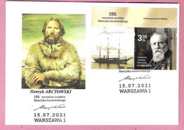 Poland 2021, Cover Warszawa, Stamp + Left Side LABEL, H.Arctowski, BELGICA Polar Expedition, Ship Vessel - Explorateurs & Célébrités Polaires