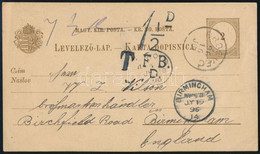 1896.júl.16. 2kr Kétnyelvű Díjjegyes Levelezőlap "BRDOVEC" - "BIRMINGHAM" A Hiányzó 3kr Miatt 1 1/2 Penny Portóval R! - Other & Unclassified