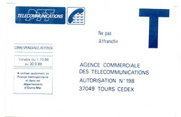 INDRE & LOIRE - Dépt N° 37 = TOURS 1986 = CORRESPONDANCE REPONSE T  ' AGENCE TELECOMMUNICATIONS ' - Cards/T Return Covers