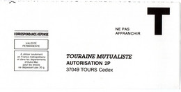 INDRE & LOIRE - Dépt N° 37 = TOURS 1988? = CORRESPONDANCE REPONSE T  ' TOURAINE MUTUALISTE ' - Karten/Antwortumschläge T