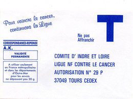 INDRE & LOIRE - Dépt N° 37 = TOURS = CORRESPONDANCE REPONSE T  ' LIGUE CONTRE CANCER ' - Karten/Antwortumschläge T