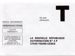 INDRE & LOIRE - Dépt N° 37 = TOURS = CORRESPONDANCE REPONSE T  ' LA NOUVELLE  REPUBLIQUE ' - Cartes/Enveloppes Réponse T