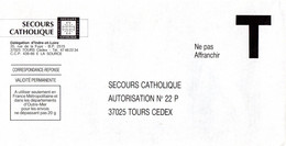 INDRE & LOIRE - Dépt N° 37 = TOURS = CORRESPONDANCE REPONSE T  ' SECOURS CATHOLIQUE ' - Cartes/Enveloppes Réponse T