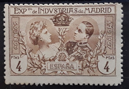 ESPANA ESPAGNE SPAIN 1907 Exposition De Madrid Reine Victoria / Alfonso XIII Yvert 241,4 Pesetas Bistre Neuf * MH TB - Nuevos