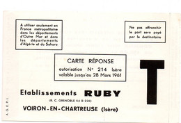 ISERE - Dépt N° 38 = VOIRON EN CHARTREUSE 1961 = CARTE REPONSE T  ' PANSEMENTS RUBY ' - Cartes/Enveloppes Réponse T