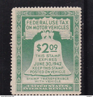 USA 1942 Cinderella Federal Use Tax On Motor Vehicles - Fiscali