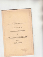Antwerpen Menu Diner Communion Solennelle Y. Beukelaer 1923 - Menus