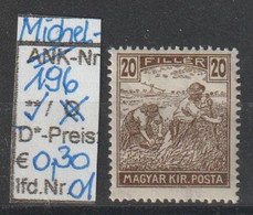 1916 - UNGARN - FM/DM "Schnitter" 20 F Braun - ** Postfrisch - S.Scan  (hu 196  01-02  Magyar) - Unused Stamps