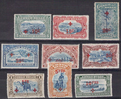 COB 72/80 * - Congo Belge - 1918 - Cote 275 COB 2022 -   Croix Rouge - Surtaxe En Rouge Typographique - 1894-1923 Mols: Nuovi