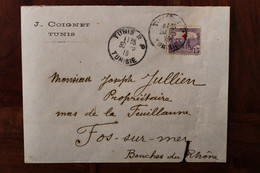 Tunisie 1915 Fos Sur Mer Surcharge Croix Rouge France Cover Colonie Ww1 Wk1 Timbre Seul - Cartas & Documentos