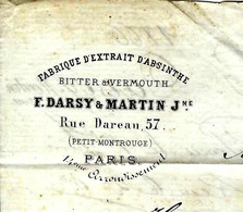 1866 PARIS  PETIT MONTROUGE FABRICATION D ABSINTHE Pour Curcier Adet à Bordaux VOIR SCANS - Publicidad